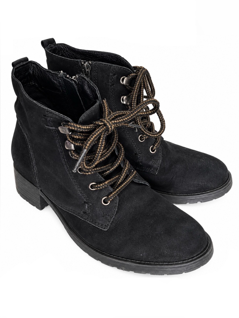 Steve Madden Gobbin Black Leather Lace Up Combat Ankle Boots Side Zip